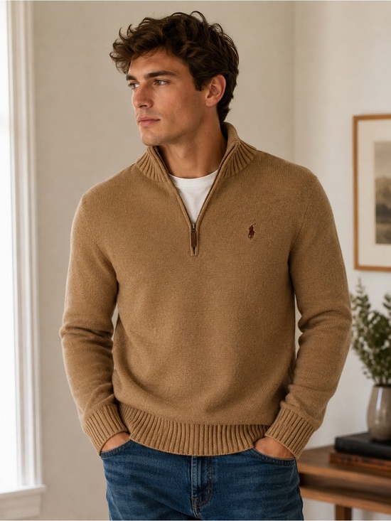 Ralph Lauren Other - Ralph Lauren Men’s Zip-Neck Sweater in Camel Brown